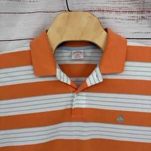 Brooks Brothers Polo Shirt Mens XL‎ Original Fit Orange Stripe Logo Short Sleeve